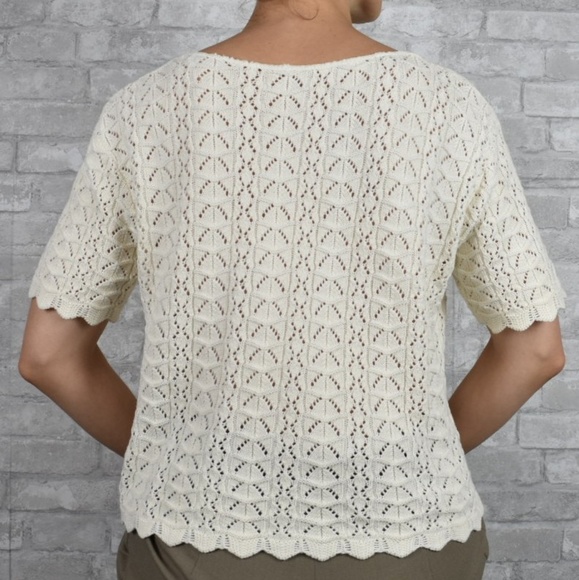 Vintage medium white knit cardigan womens sweater - Picture 4 of 7